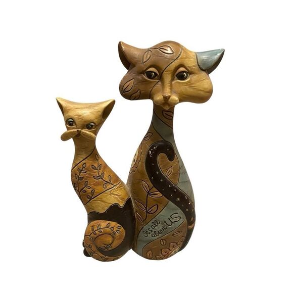 WOODLAND by CARSON " Cats 6" Figurine Faux Wood Resin Titled "IT"S ALL ABOUT US" - Picture 1 of 5